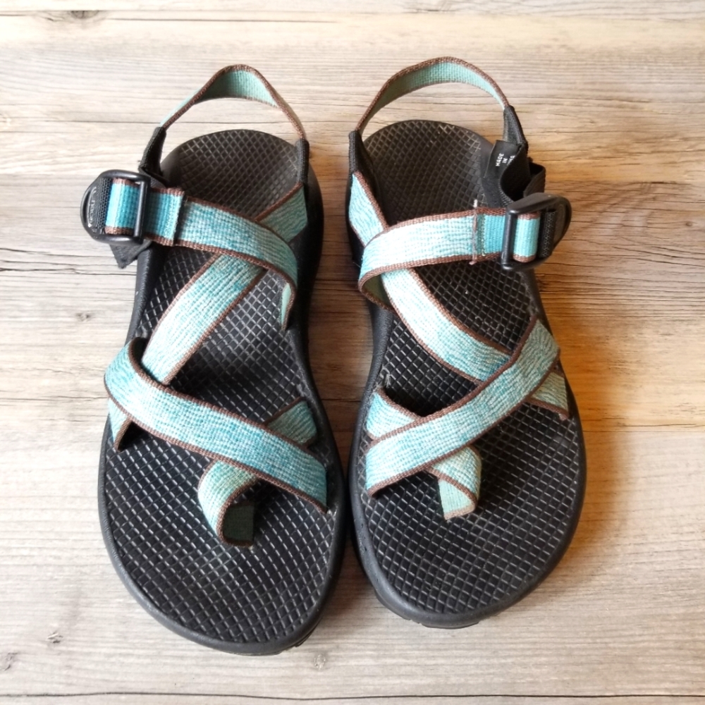 Chaco Z/2 Vibram Unaweep Zebra Aqua Blue Toe Loop Hiking Sandal